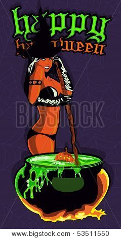 Sexy Witch Cooking in Cauldron