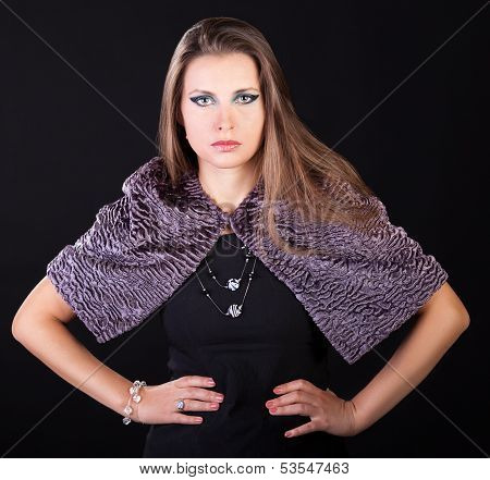 Woman With Expression On Black Background