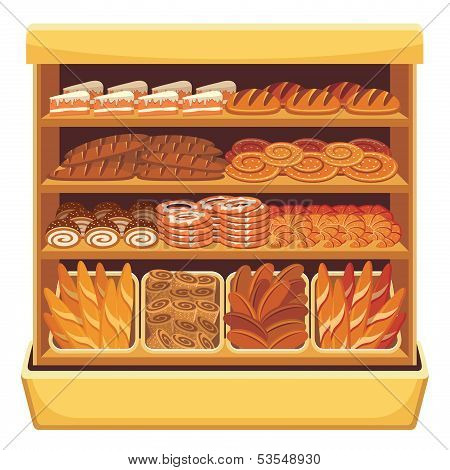 Supermarket. Bread Showcase
