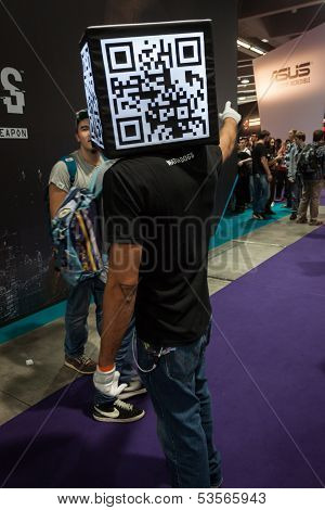 Qr Code Head Man At Games Week 2013 In Milan, Italy