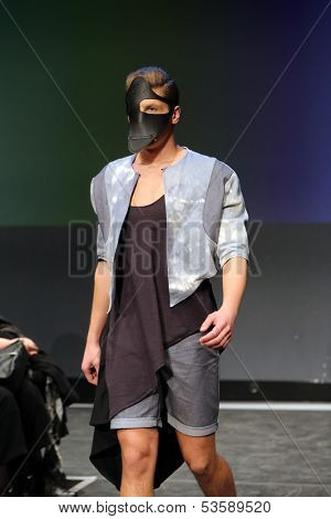 ZAGREB, CROATIA - NOVEMBER 07: Fashion model wearing clothes designed by Marko Sabo on the Fashion Wardrobe show on November 07, 2013 in Zagreb, Croatia.
