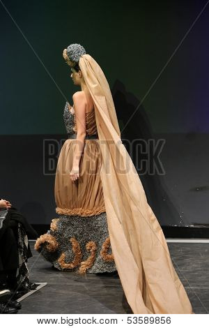 ZAGREB, CROATIA - NOVEMBER 07: Fashion model wearing clothes designed by Radetic and Topalovic on the Fashion Wardrobe show on November 07, 2013 in Zagreb, Croatia.