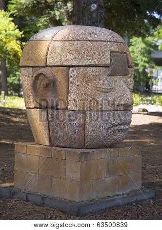 Dreamer dreaming in eight parts by artist Clayton Thiel at public art walk in town of Yountville