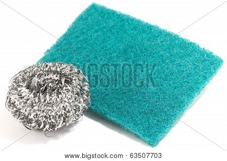 Scrub Sponge And Silver Potsponge For Cleaning
