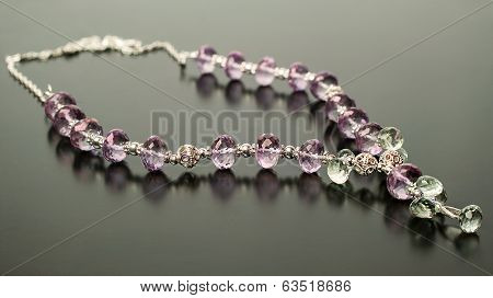 Necklace Made Of Transparent Amethyst And Prasiolite