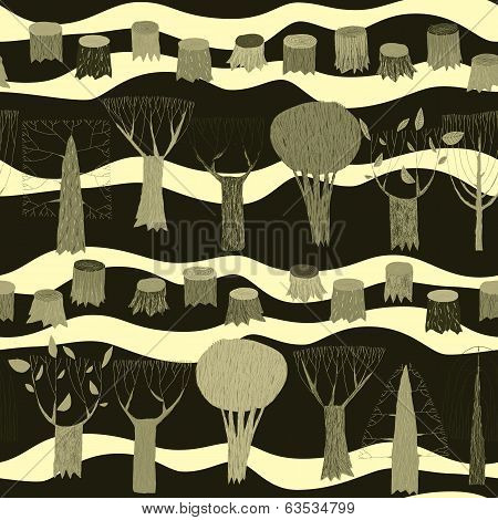 Trees Seamless Pattern Tapestry In Grey