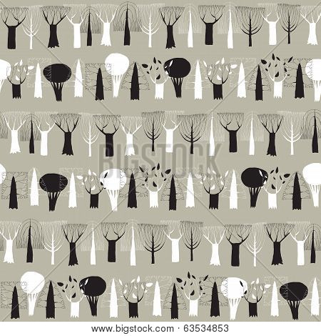 Trees Seamless Row Pattern Tapestry In Black And White