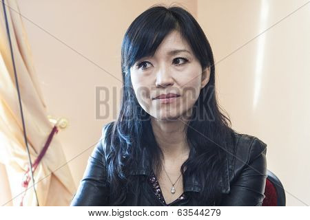 Pianist Keiko Matsui gives interview before her performance in Minsk on March 27, 2013