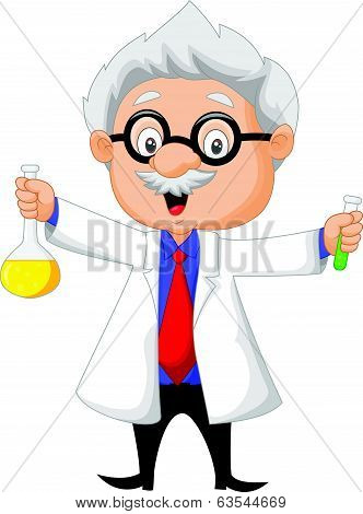 Cartoon scientist holding chemical flask