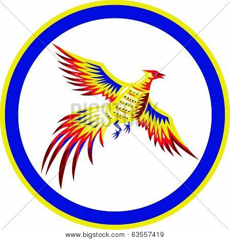 Pheasant Bird Fowl Flying Woodcut Circle