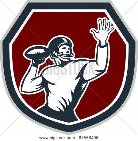 American Football Quarterback Throw Ball Shield Retro