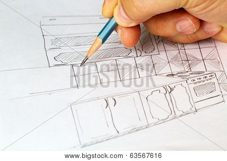 Sketch of kitchen furniture