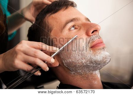 Closeup Of A Man Getting Shaved