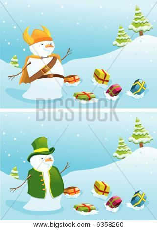 Christmas banners with snowmen.