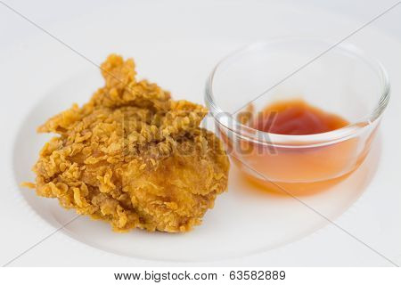 Fresh, Fried Chicken On A White Plate