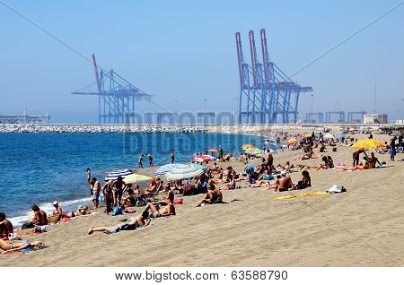 Seaside and port, Malaga, Spain.