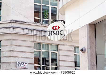 The sign of HSBC bank on Oxford Street in London