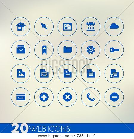 Thin simple web blue icons on light background