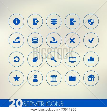 Thin simple server blue icons on light background