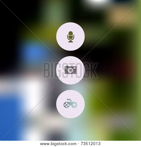 Abstract blurred UI concept with entertainment icons