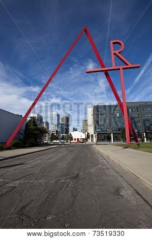 COLUMBUS, OHIO-SEPTEMBER 27, 2014:  The iconic Art sign welcomes people the the Columbus College of Art and Design in Columbus, Ohio.