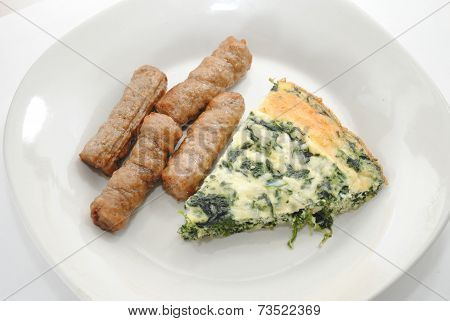 Breakfast Sausage Links Served With Spinach Quiche