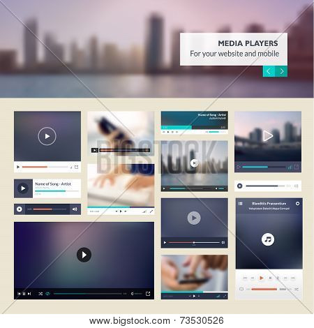 Set of media players for websites and mobile websites design