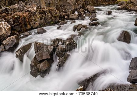 Flowing River Water In Thingvellir National Park, Iceland