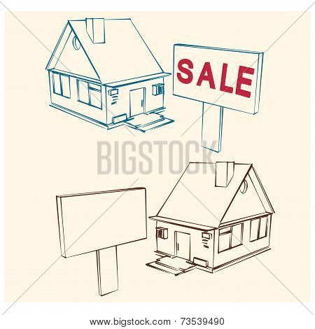 House In 3 D With Billboards Placed Near