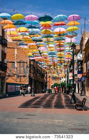 Madrid,spain 25 July,2014, Street Decorated With Colored Umbrellas