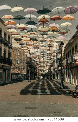 Madrid,spain 25 July,2014, Street Decorated With Colored Umbrellas