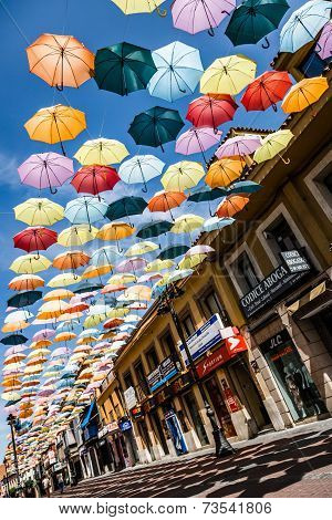 Madrid,spain 25 July,2014, Street Decorated With Colored Umbrellas