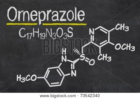 Blackboard with the chemical formula of Omeprazole