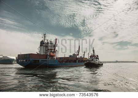 Tugboat is moving on Sea of Marmara