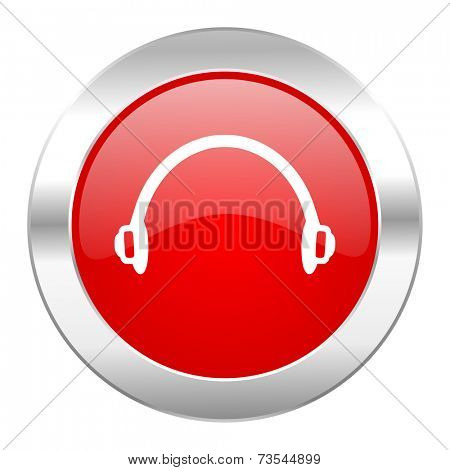 headphones red circle chrome web icon isolated 