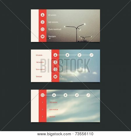 Web Design Elements: Minimal Header Design with Blurred Background and Icons