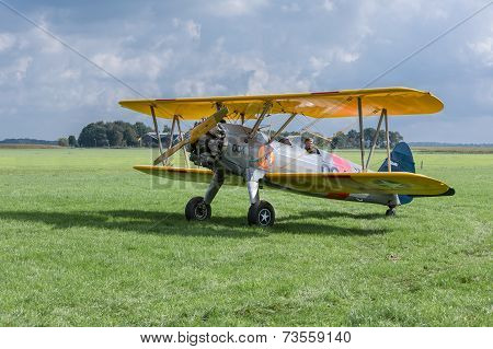 Historical Airplane With Pilot Is Ready To Take Off