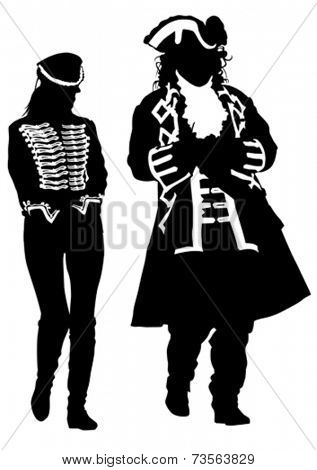 Man nd women in an old suit on white background