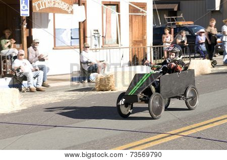 West Point, CA October 4, 2014: Lumberjack day, a typical slice of Americana, a children's soapbox race down Main St, starting the events for the day in this small American Sierra foothills community