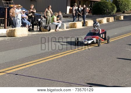 West Point, CA October 4, 2014: Lumberjack day, a typical slice of Americana, a children's soapbox race down Main St, starting the events for the day in this small American Sierra foothills community