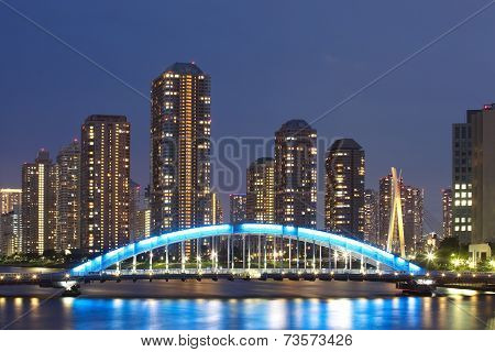 Tokyo, Japan residential high rises at Tsukushima Island.