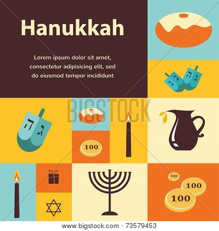 Vector illustrations of famous symbols for the Jewish Holiday Hanukkah