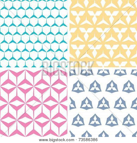 Four abstract geraldic geometric pink seamless patterns set