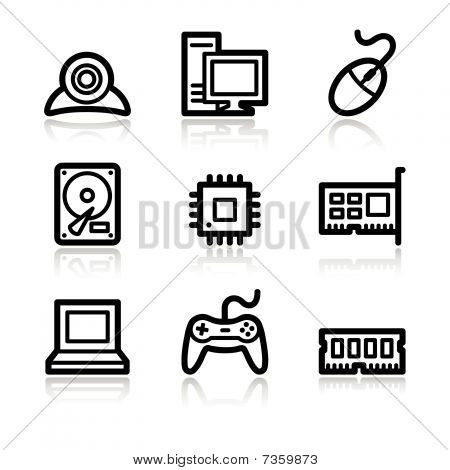 Contorno frecce computer web icone V2