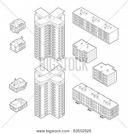 Black and White Isometric Dwelling Buildings