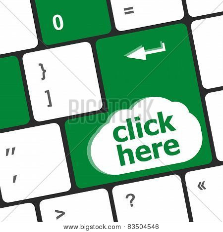 Keyboard With Click Here Button, Internet Concept