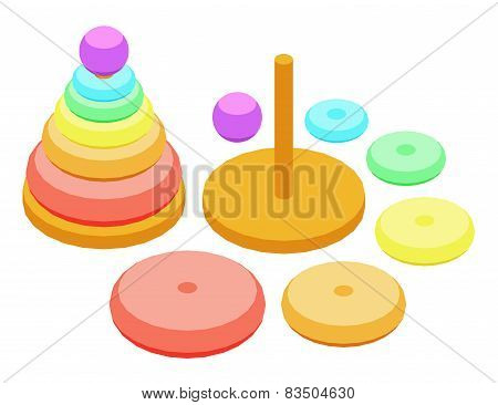 Pyramid build from colored rings. Toy for babies and toddlers to joyfully learn mechanical skills an