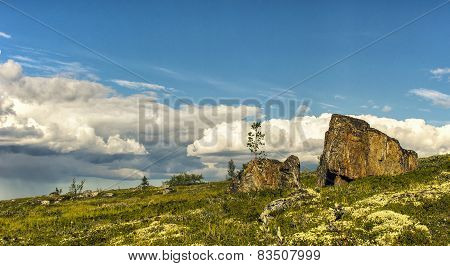 Lonely Stones In The Tundra. Kola Peninsula