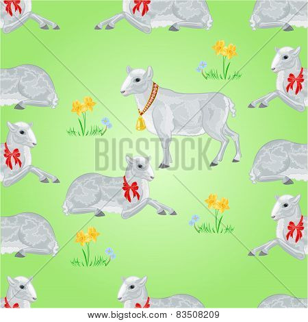 Seamless Texture Easter Lambs And Daffodils  Vector