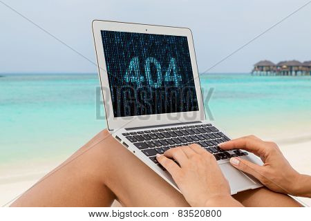 Woman In Bikini Using Notebook